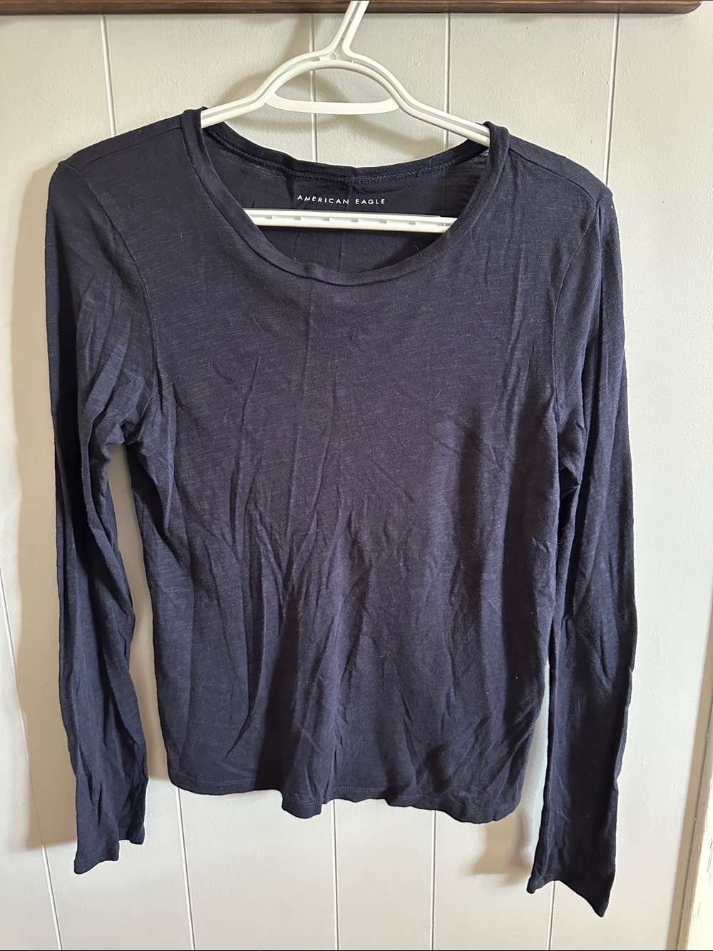 American Eagle Outfitters Long Sleeve Crewneck Top - Navy